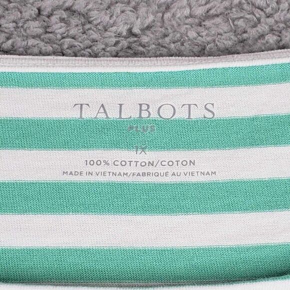 Talbots Tee Shirt Top Long Sleeve Plus Size 1X Cotton Stretch Stripe Green - Picture 5 of 7